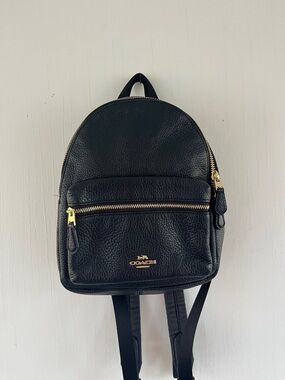 Coach Black Pebbled Leather Mini Backpack with Gold Hardware